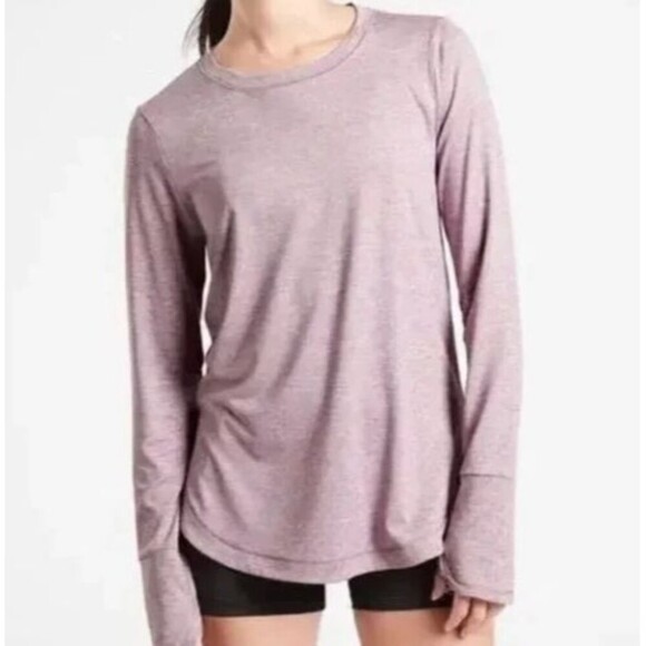 Athleta Uptempo Long sleeve Purple Yoga Thumb holes Fitness Shirt Large - Picture 1 of 9